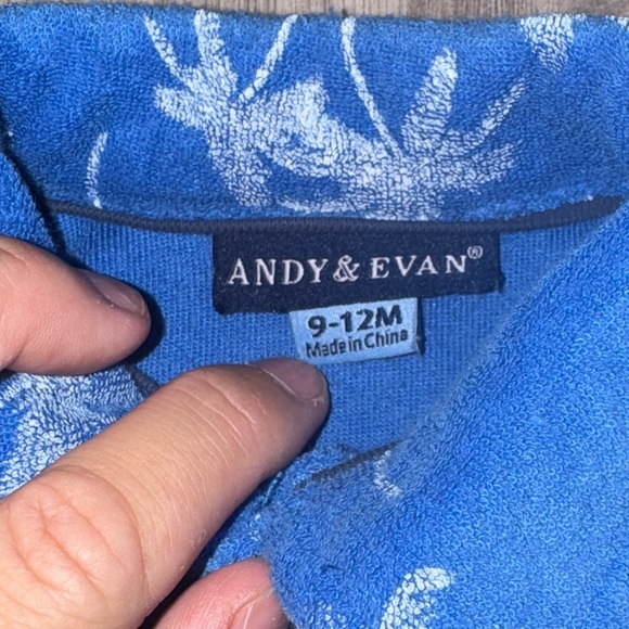 ANDY & EVAN Kids' French Terry Button-Up Shirt & Shorts Set | Palm trees - Picture 8 of 8
